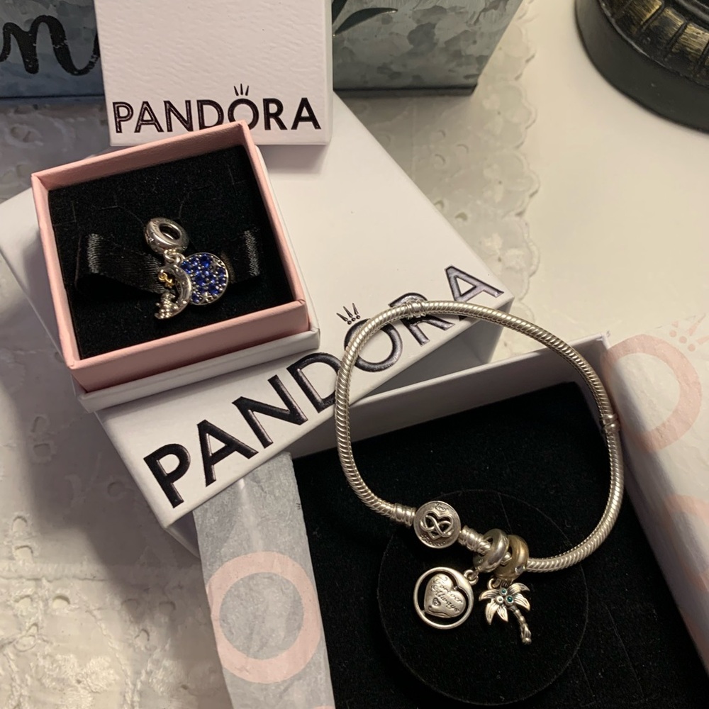 Pandora Silver and Blue Charm Bracelet
